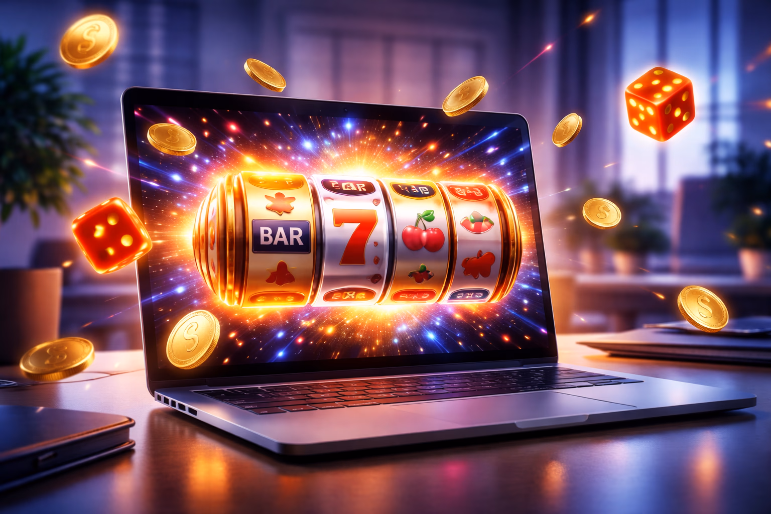 Modern desktop monitor displaying a vivid crash-style game from 7a77 with luminous betting controls and animated multipliers